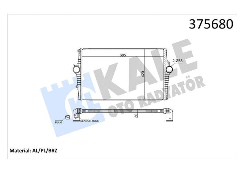 INTERCOOLER VOLVO S60 I 384 2.0T 00 10-S80 I 184 2.4D 01 06-V70 II 285 2.4D 01 08-XC70 I CROSS COUNT RY 295 D5 VX AWD 02 08 BRAZING 30MM TURBO RADYATÖRÜ