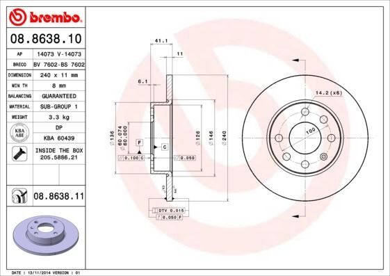 ÖN FREN AYNASI CORSA C 1.0-1.2 16V 01 11 240x11x4DL DOLU