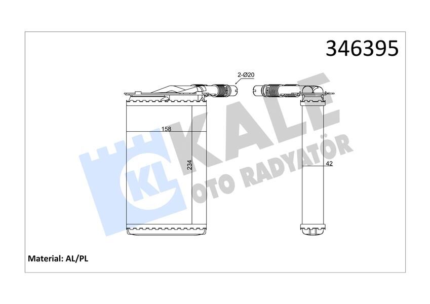 346395 KALORİFER RADYATÖRÜ KNG-KNG EXPRESS 1.4-1.6 16V-1.5 DCI-1.9DTI-1.9DCI 234x158
