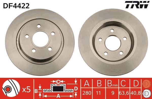 ARKA FREN DISKI AYNA FOCUS II04 11 C-MAX 07 09 VOLVO V50 04 12 C30 06 12 C70 II 05 13 S40 II 04 12 17 JANT - 16 JANT DÜZ 280mm 5 BİJON