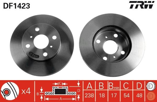 ÖN FREN DİSKİ HAVA KANALLI TOYOTA COROLLA 1.3L 2E EE90. EE100 88-98 1.6L 4A-F AE92 88-91 238 ÇAP X 4 BİJON - Takım disk fiyatıdır