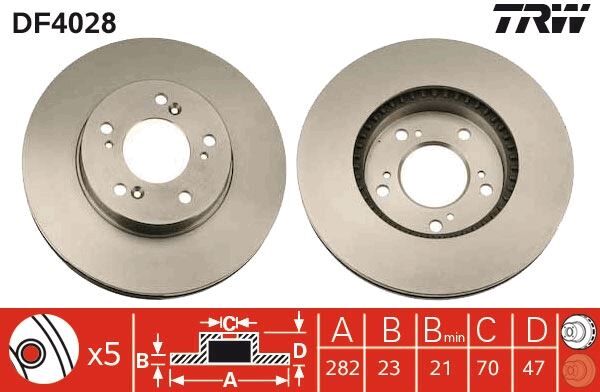 ÖN FREN DİSKİ HAVA KANALLI HONDA CR-V 2.0L B20 96-01 / HR-V 1.6L D16W1 99-07 / PRELUDE 2.0L F20A4 92-96 2.2L H22A4 97-01 282 çap x 5 bijon - Takım disk fiyatıdır