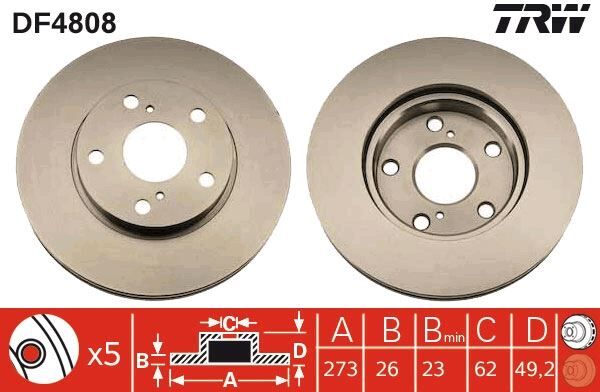 ÖN FREN DİSKİ HAVA KANALLI TOYOTA AURIS COROLLA 1.33L 1NR-FE NRE150 10- / 1.6L 1ZR-FE ZRE151 07-12 / 1.4L 1NDTV NDE150 07-12 - 273 ÇAP X 5 BİJON Takım disk fiyatıdır