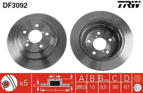 ARKA FREN AYNASI SUBARU IMPREZA 1.6 2.0 96/12.00 FORESTER 2.0 97 LEGACY 89/8.03 265.5x10x5DL