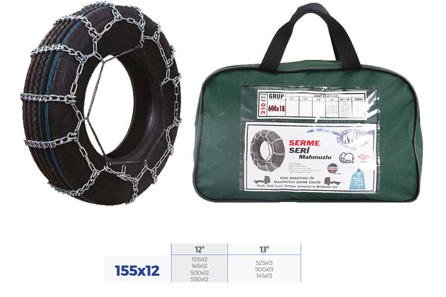 PATİNAJ ZİNCİRİ BİNEK VE HAFİF TİC.ARAÇ SERME 12-13 JANT 155x12 ZİNCİR EBATLARI İÇİN RESİME BAKINIZ