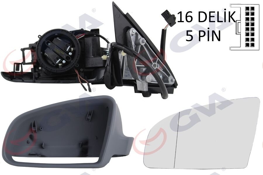 DIŞ DİKİZ AYNASI SOL A4 01 ELEKTRİKLİ ISITMALI ASTARLI ASFERİK 5 FİŞ VM-009EHAL