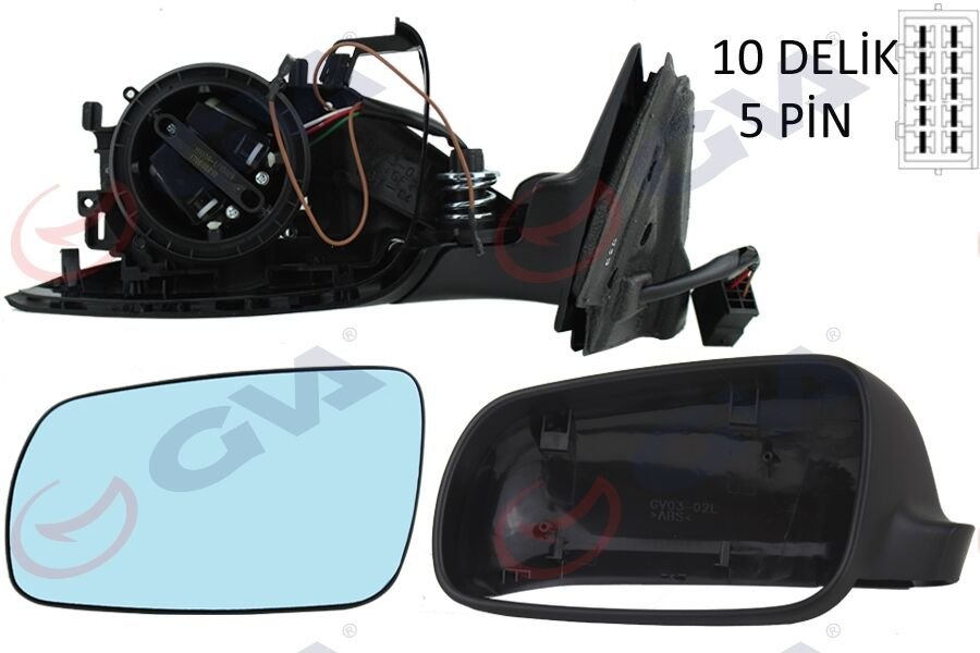 DIŞ DİKİZ AYNASI SOL A4 94 ELEKTRİKLİ ISITMALI MAVİ CAM ASFERİK BÜYÜK TİP 5 FİŞ VM-004R