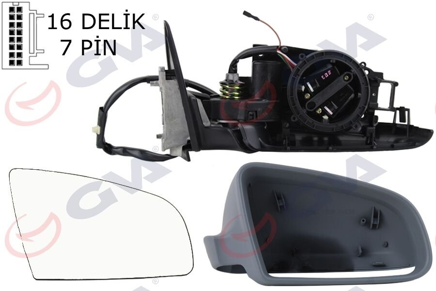 DIŞ DİKİZ AYNASI SAĞ A3 03 ELEKTRİKLİ ISITMALI 3 KAPILI KATLANIR ASTARLI KONVEKS 7 FİŞ VM-011EBR