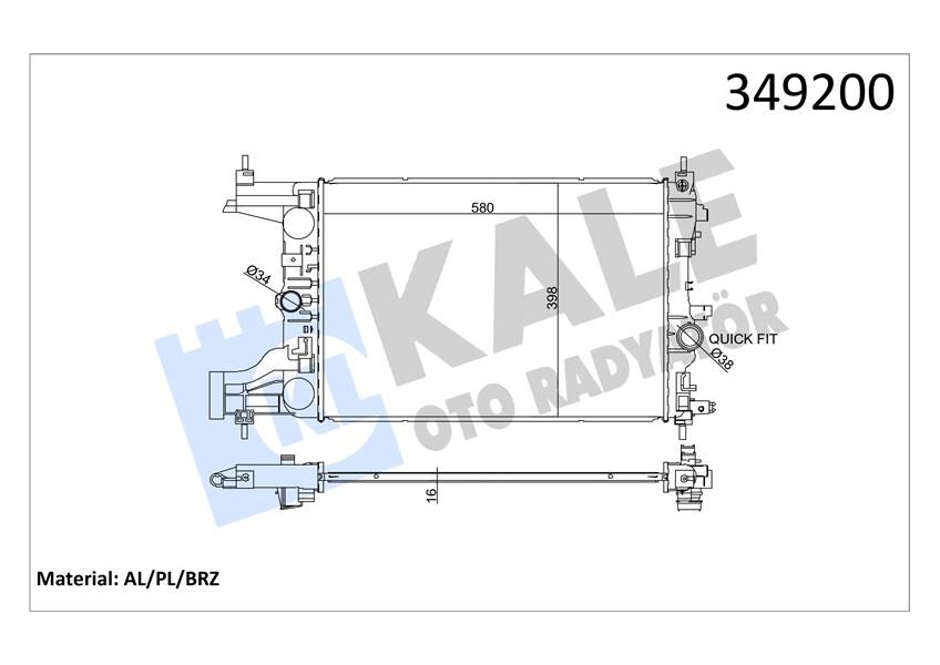 RADYATÖR OTOMATİK ASTRA J-ZAFIRA TOURER C-CRUZE 1.4-1.6 AL/PL/BRZ 580x398x16