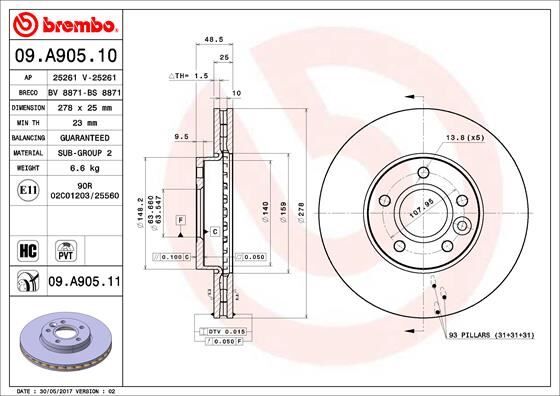 ON FREN AYNASI DISK FOCUS III 11 FOCUS II 04 11 C MAX 03 07 VOLVO C30 06 12 C70 06 13 S40 II 04 12 V50 05 12 278x25x5DLxHVLI
