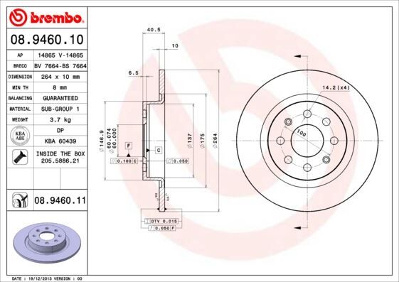 ARKA FREN AYNASI CORSA E 14 ADAM 13 PUNTO EVO-GRANDE PUNTO 05 264x10x4DLxHAVALI 15 İNÇ 55700592