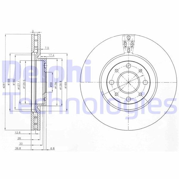 ON FREN DİSKİ HAVALI FIAT BRAVO II 07 STILO 01 08 DELTA III 08 ALFA ROMEO 145-146 281x43.5x26
