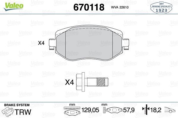 ÖN FREN BALATASI RENAULT MEGANE IV 15 TÜM MOTOR TİPLERİ G:129MM Y:58.4 MM K:18MM
