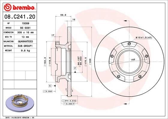 ARKA FREN DISK AYNASI TRANSIT CUSTOM V362 12 ABS LI O.CEKER CAP 308 16
