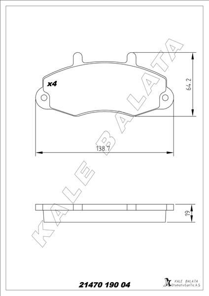 ÖN BALATA FORD TRANSİT T12 2.0 2.5 DI 2.5TD 2.5 TDİ 88-03.00 ÇAP 138.8- 64 -18.8 KALE 21470A0000KD11