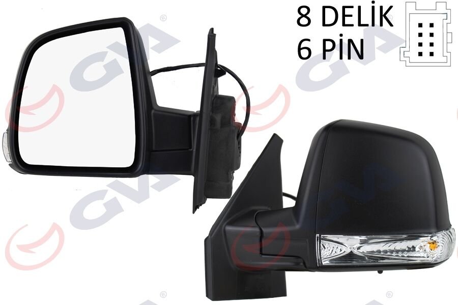 DIŞ DİKİZ AYNASI SOL DOBLO 11 ELEKTRİKLİ SİNYALLİ SİYAH KAPAKLI TEK CAM KONVEKS 6 FİŞ VM-668EHL