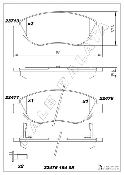 ON BALATA FIAT EGEA 15 1.4 1.5 T4 HIBRIT 1.6 D K:19 MM G:151.1 MM BÜYÜK TİP