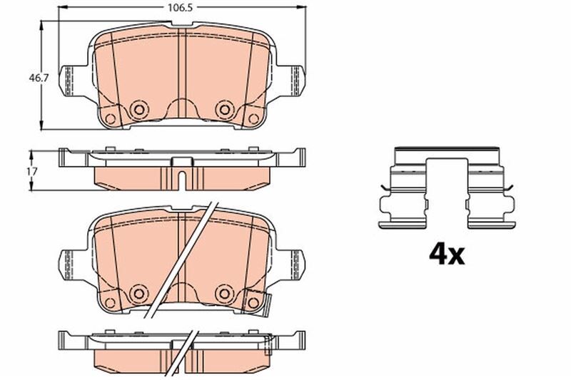 ARKA FREN BALATASI OPEL ASTRA K 1.0-1.4-1.4T-1.6T-1.6 CDTI 16 22 106.5x46.3x16.6
