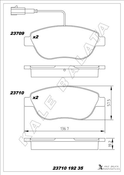 ÖN FREN BALATASI OPEL COMBO D 12 PUNTO EVO 1.3-1.4-1.6D MTJ 09 500-500C 1.3DMJ 10 GRANDE PUNTO 1.6DMTJ 09 ÇİFT FİŞLİ
