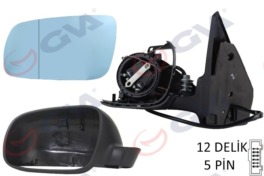 DIŞ DİKİZ AYNASI SOL GOLF-BORA 98 ELEKTRİKLİ ISITMALI SİYAH ASTARLI MAVİ CAM BÜYÜK TİP 5 FİŞ VM-188AL