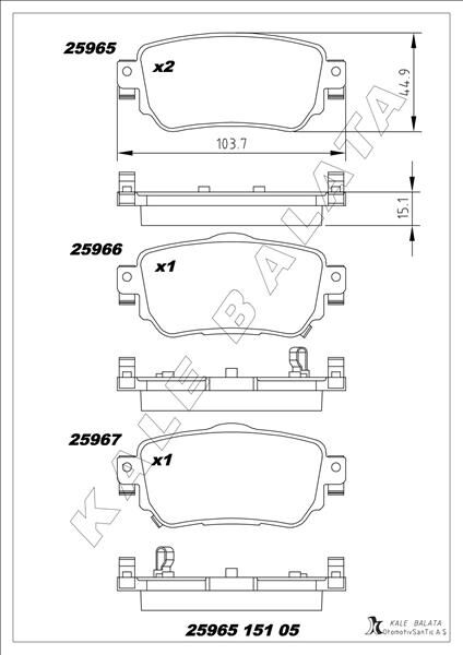 ARKA FREN BALATA RENAULT KADJAR 15 KOLEOS II 18 / NISSAN QASHQAI 1.6L Dci R9M dizel 11- / X-TRAIL 1.6L Dci T32 12-