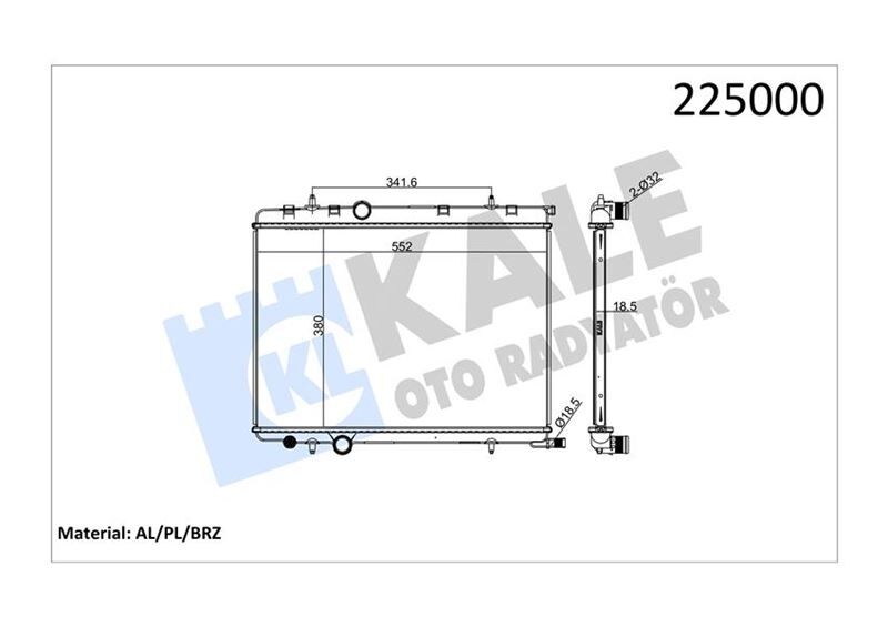 RADYATÖR BRAZİNG KALIN TİP PEUGEOT 206 1.6İ-1.4HDI 98 380X538X26 MEK.
