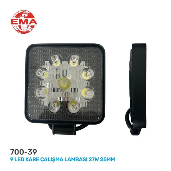 ÇALIŞMA LAMBASI 9 LED KARE 12-24V 25MM
