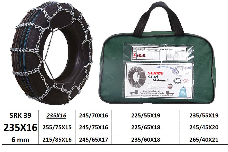 PATİNAJ ZİNCİRİ MİNİBÜS VE KAMYONET SERME 235X16 ZİNCİR EBATLARI İÇİN RESİME BAKINIZ