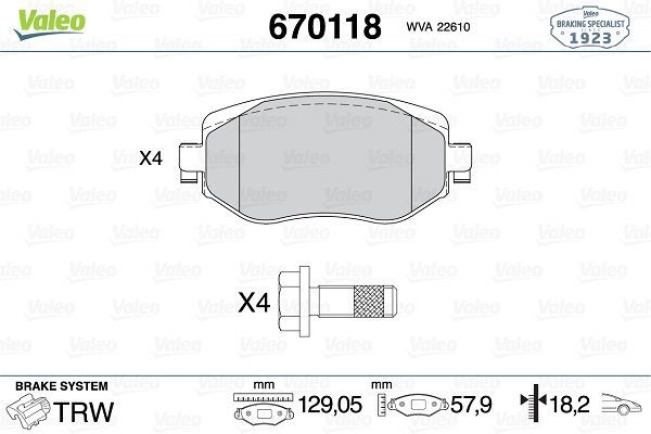ÖN FREN BALATASI RENAULT MEGANE IV 15 TÜM MOTOR TİPLERİ G:129MM Y:58.4 MM K:18MM FTE KIRMIZI KUTU