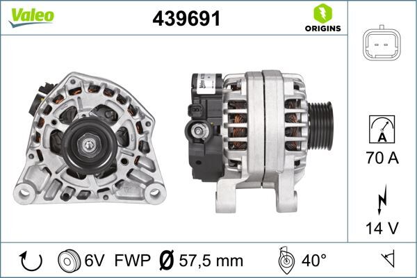 ALTERNATÖR 14V 70Ah BIPPER-NEMO-P206-PARTNER-PARTNER TEPEE-BERLINGO-XSARA-C15-JUMPY TU1JP 439275